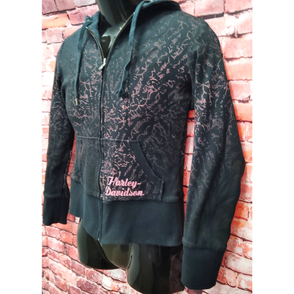HARLEY DAVIDSON REVERSIBLE WOMENS HOODIE SWEATSHIRT S FLORAL LEOPARD PRINT - Picture 8 of 10